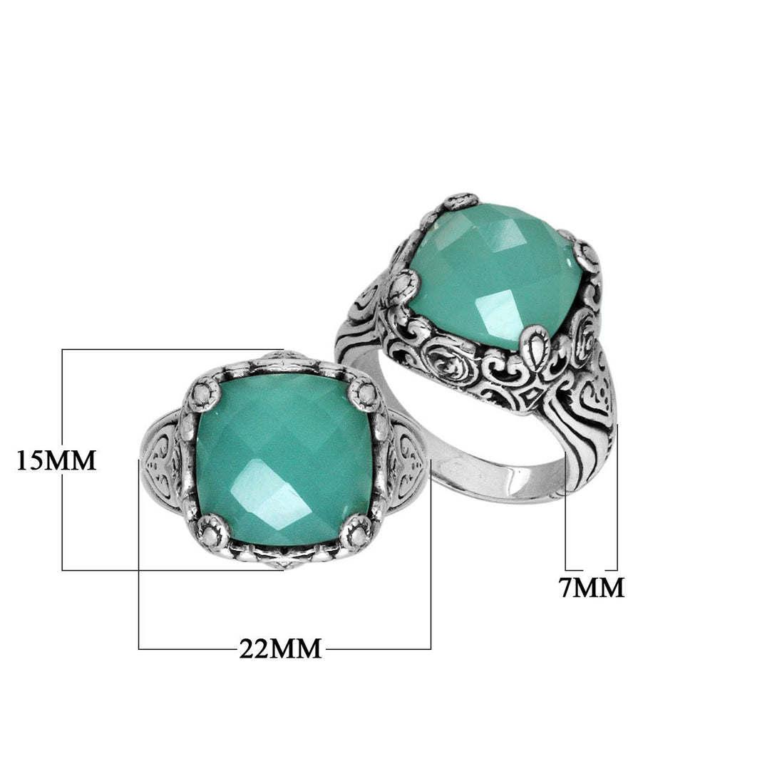 AR-6227-CH.G-6" Sterling Silver Ring With Green Chalcedony Q. Jewelry Bali Designs Inc 