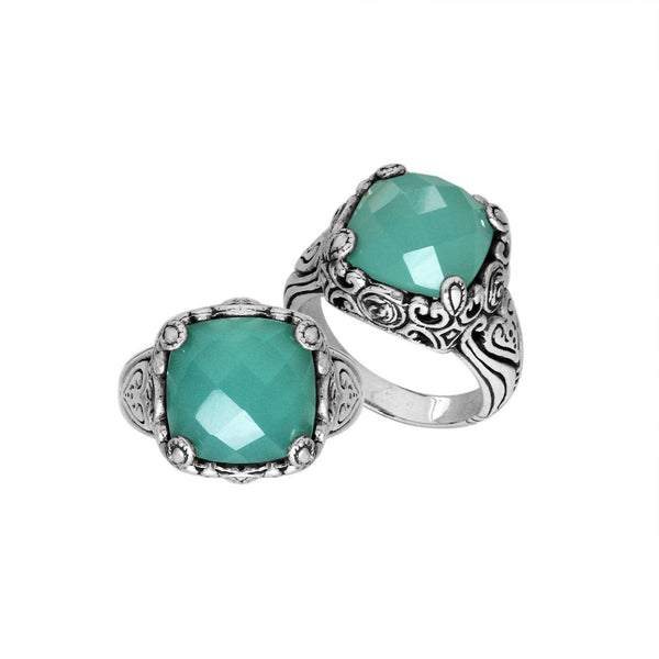 AR-6227-CH.G-6" Sterling Silver Ring With Green Chalcedony Q. Jewelry Bali Designs Inc 