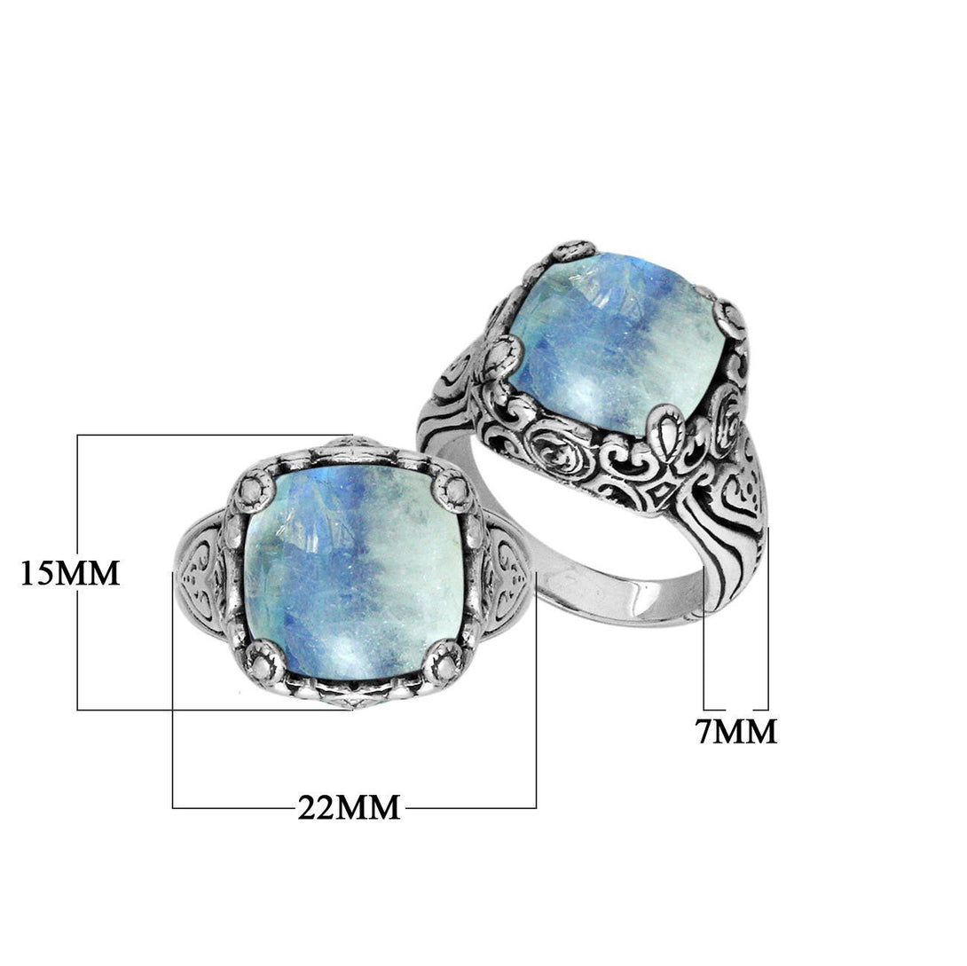 AR-6227-RM-7" Sterling Silver Ring With Rainbow Moonstone Jewelry Bali Designs Inc 
