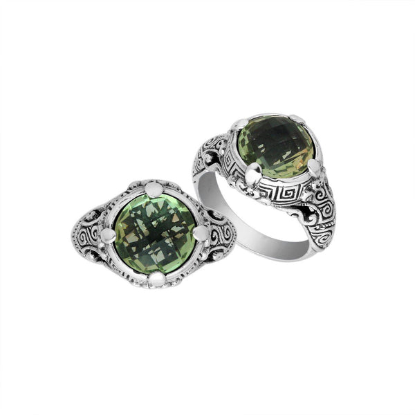 AR-6232-GAM-10" Sterling Silver Ring With Green Amethyst Q. Jewelry Bali Designs Inc 