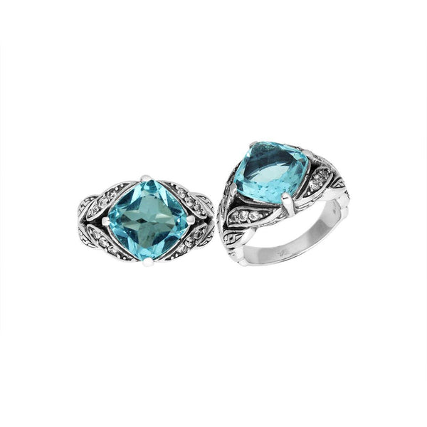 AR-6233-BT-10" Sterling Silver Ring With Blue Topaz Q. Jewelry Bali Designs Inc 