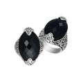 Sterling Silver Marquise Shape Statement Ring With Black Onyx In Balinese Design