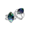 Sterling Silver Marquise Shape Statement Ring With Abalone Shell In Modern Balinese Design