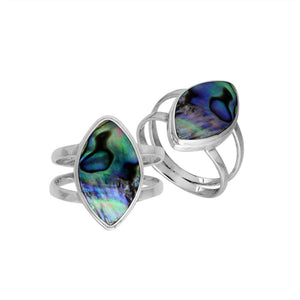Sterling Silver Marquise Shape Statement Ring With Abalone Shell In Modern Balinese Design