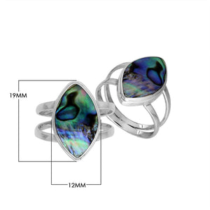 Sterling Silver Marquise Shape Statement Ring With Abalone Shell In Modern Balinese Design