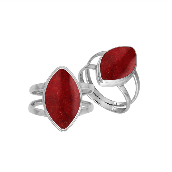AR-6236-CR-9" Sterling Silver Marquise Shape Ring With Coral Jewelry Bali Designs Inc 