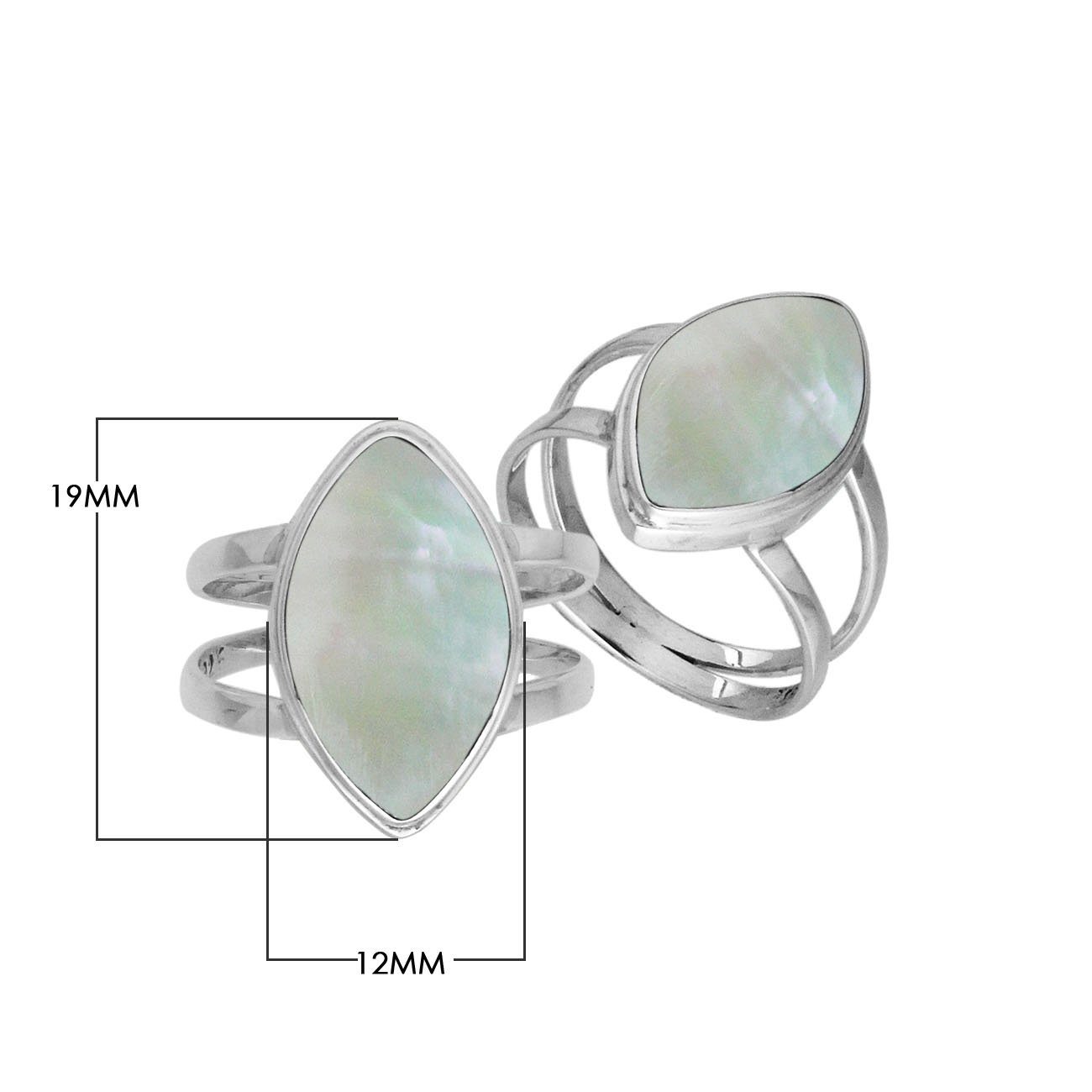 Sterling Silver Marquise Shape Statement Ring With Mother Of Pearl In Modern Balinese Design