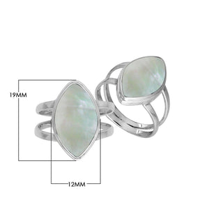 Sterling Silver Marquise Shape Statement Ring With Mother Of Pearl In Modern Balinese Design
