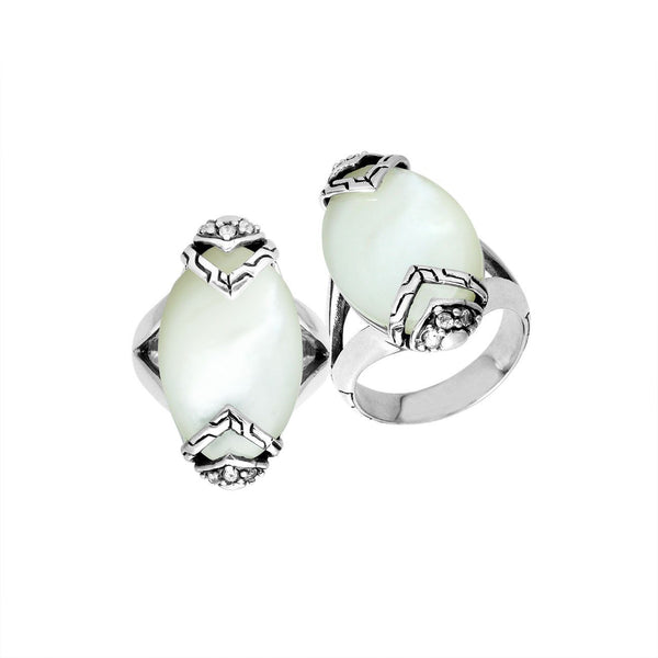 AR-6241-MOP-6'' Sterling Silver Ring With Mother Of Pearl and Cubic Zircon Jewelry Bali Designs Inc 