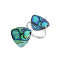 Sterling Silver Triangle Shape Statement Ring With Abalone Shell In Modern Balinese Design