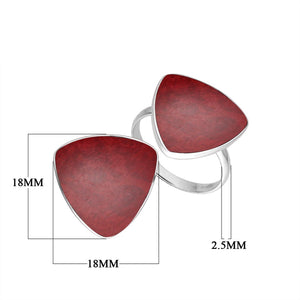 Sterling Silver Triangle Shape Statement Ring With Red Coral In Modern Balinese Design