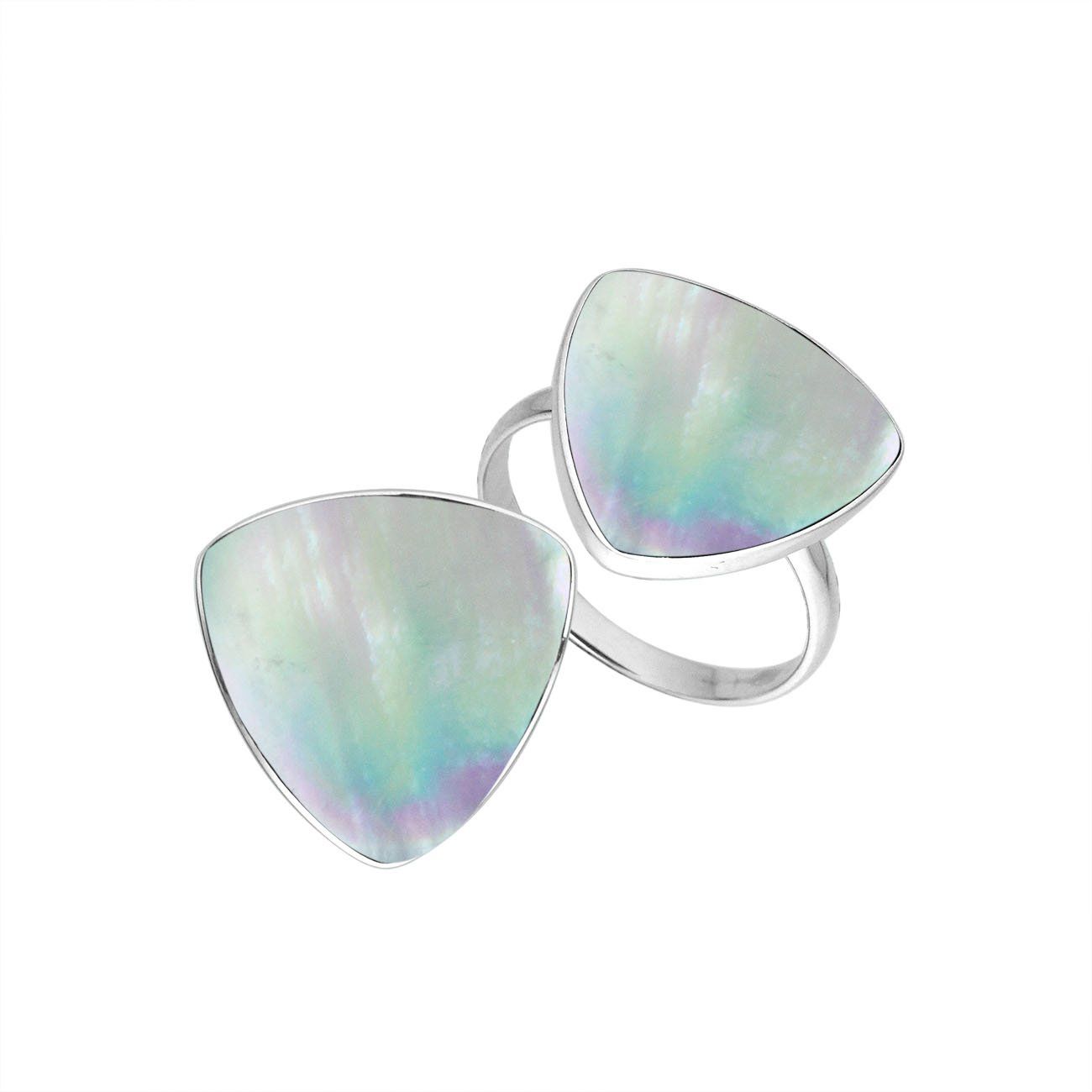 Sterling Silver Triangle Shape Statement Ring With Mother Of Pearl In Modern Balinese Design