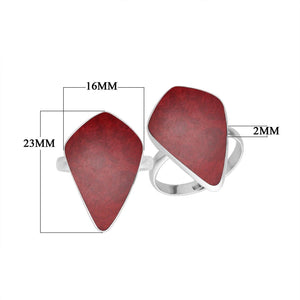 Sterling Silver Long Abstract Designer Statement Ring With Red Coral For Wholesale