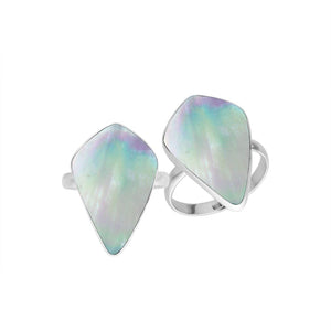 Sterling Silver Long Abstract Designer Statement Ring With Mother Of Pearl For Wholesale
