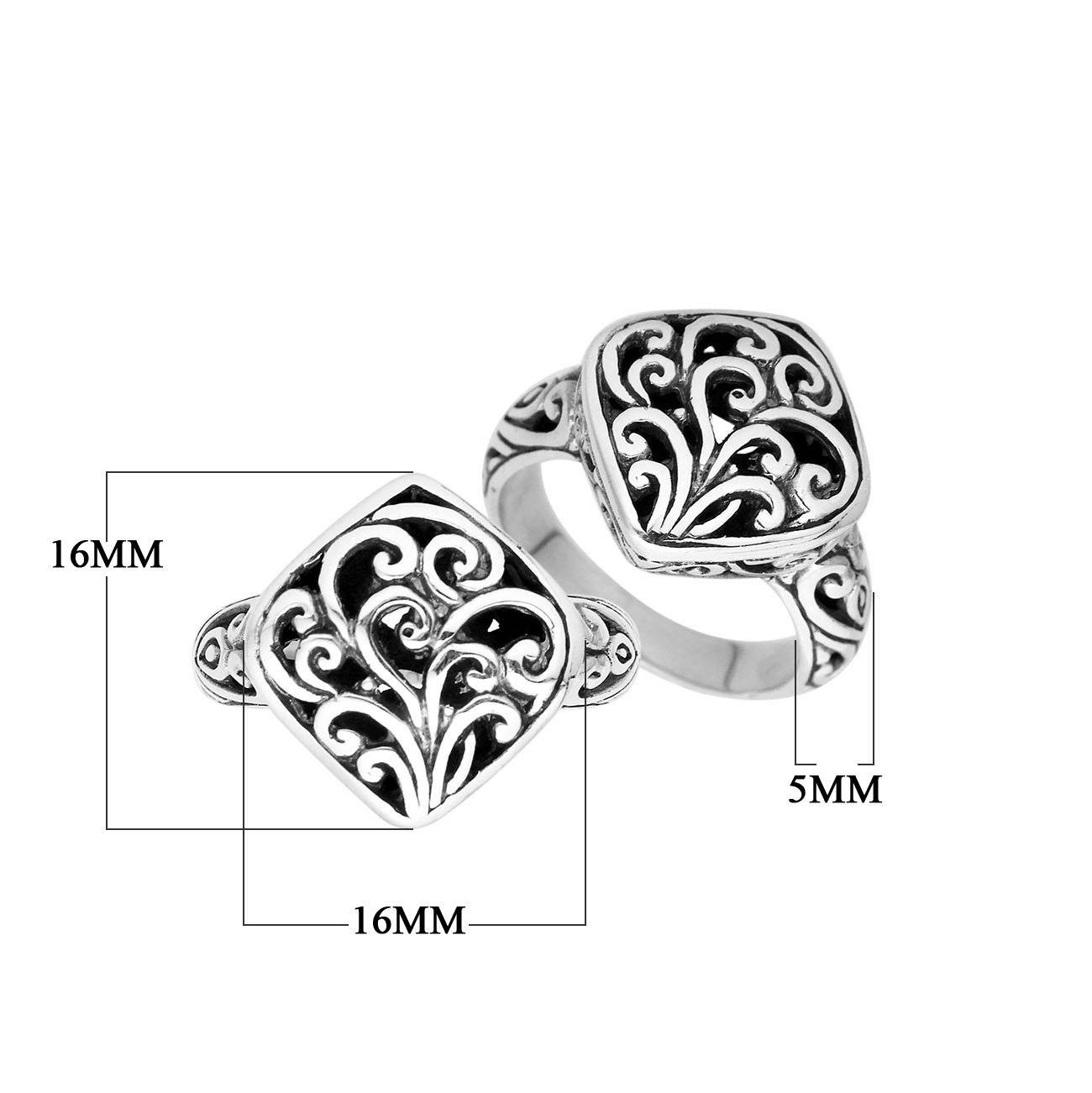 Sterling Silver Square Shape Balinese Designer Statement Ring With Oxidized Finish For Wholesale