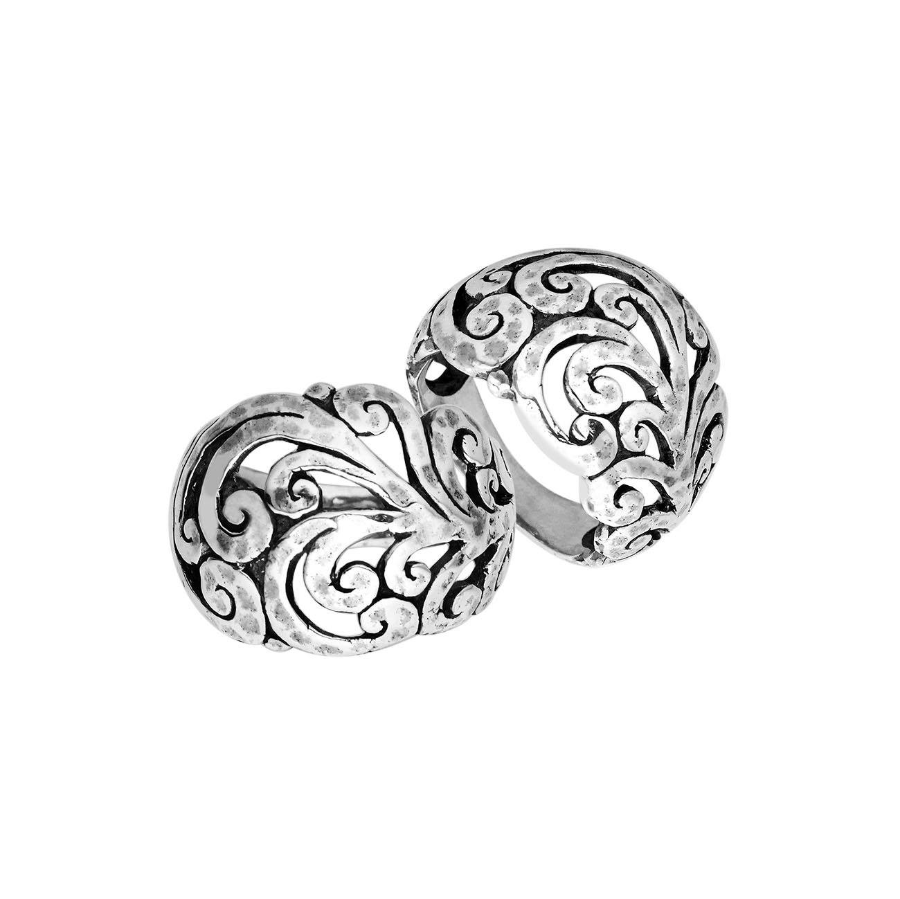 Sterling Silver Balinese Dome Shape Designer Statement Ring With Oxidized Swirl Pattern For Wholesale