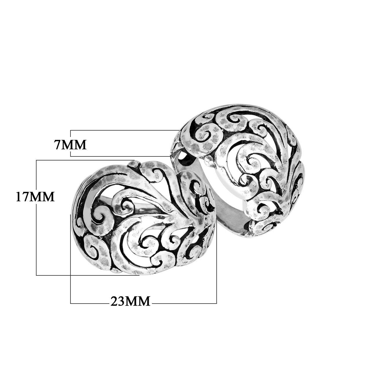 Sterling Silver Balinese Dome Shape Designer Statement Ring With Oxidized Swirl Pattern For Wholesale