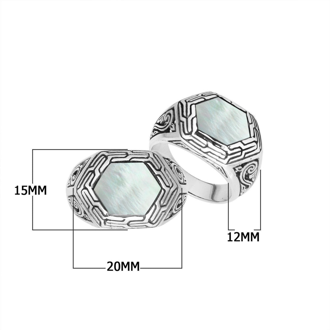 AR-6255-MOP-6'' Sterling Silver Ring With Mother Of Pearl Jewelry Bali Designs Inc 