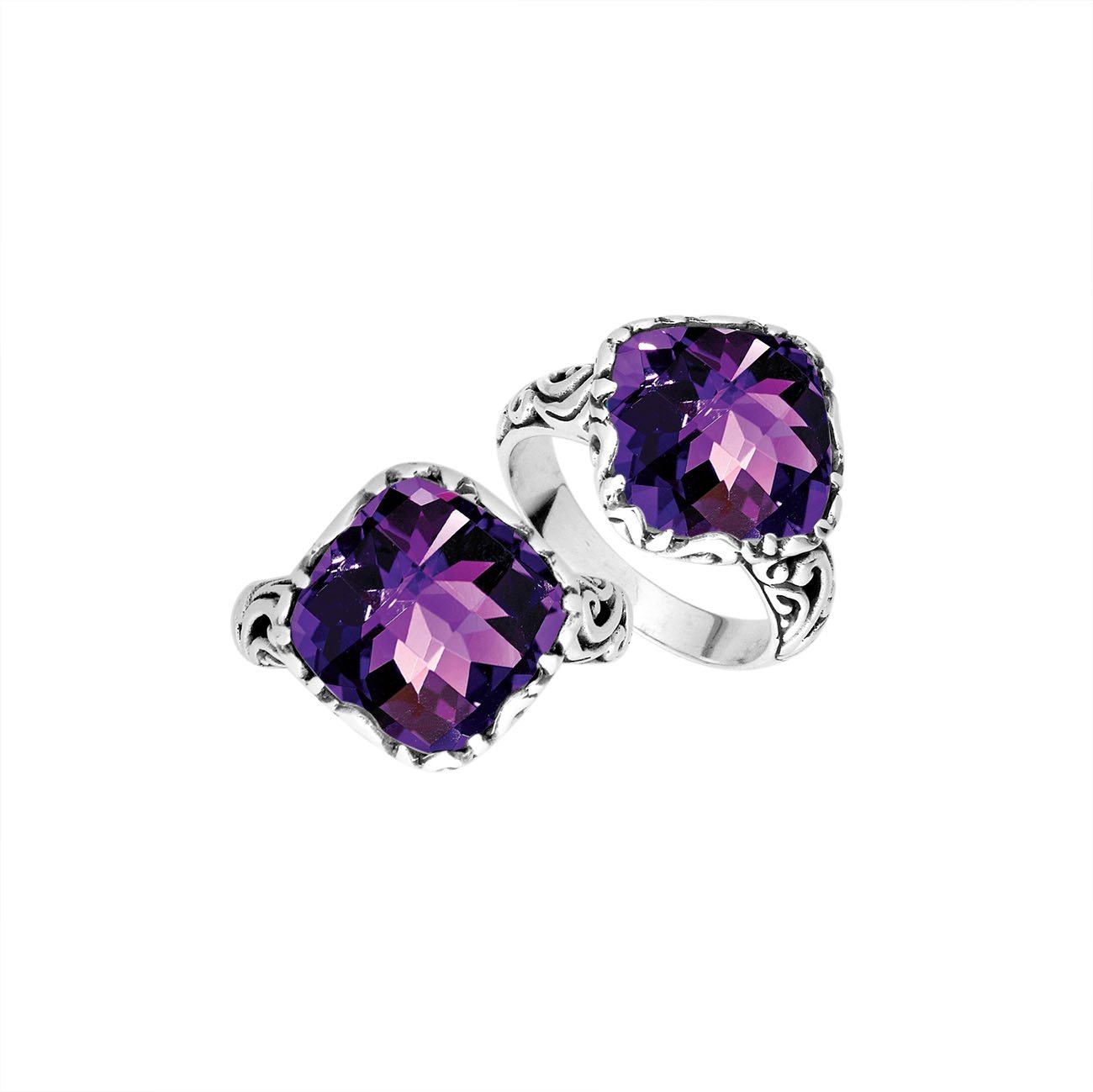 Sterling Silver Cushion Shape Designer Statement Ring With Amethyst Quartz For Wholesale
