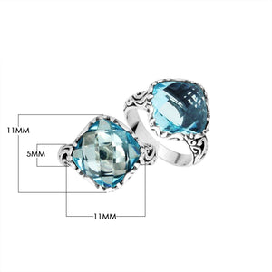 Sterling Silver Cushion Shape Designer Statement Ring With Blue Topaz Quartz For Wholesale