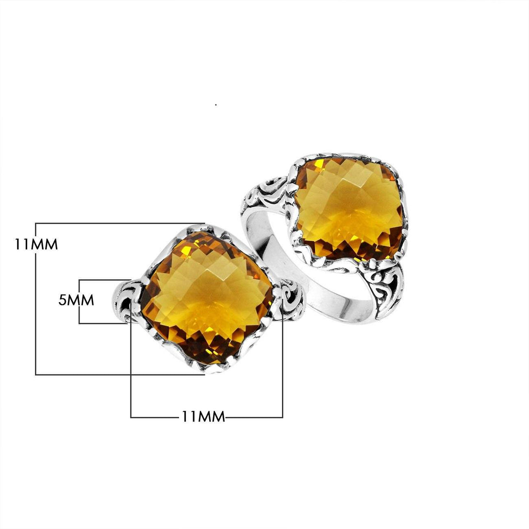 AR-6256-CT-6" Sterling Silver Cushion Shape Ring With Citrine Q. Jewelry Bali Designs Inc 