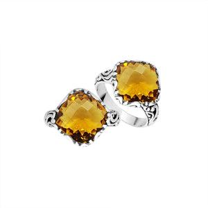 Sterling Silver Cushion Shape Designer Statement Ring With Citrine Quartz For Wholesale