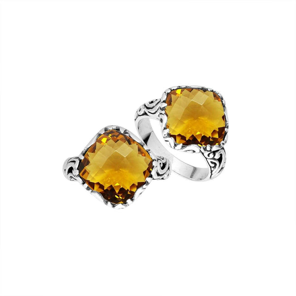 AR-6256-CT-9" Sterling Silver Cushion Shape Ring With Citrine Q. Jewelry Bali Designs Inc 