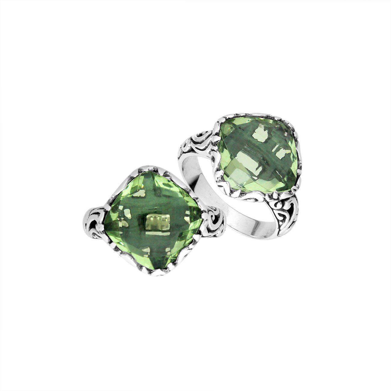 Sterling Silver Cushion Shape Designer Statement Ring With Green Amethyst Quartz For Wholesale