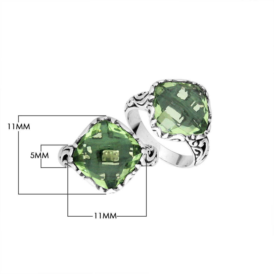 AR-6256-GAM-6" Sterling Silver Cushion Shape Ring With Green Amethyst Q. Jewelry Bali Designs Inc 