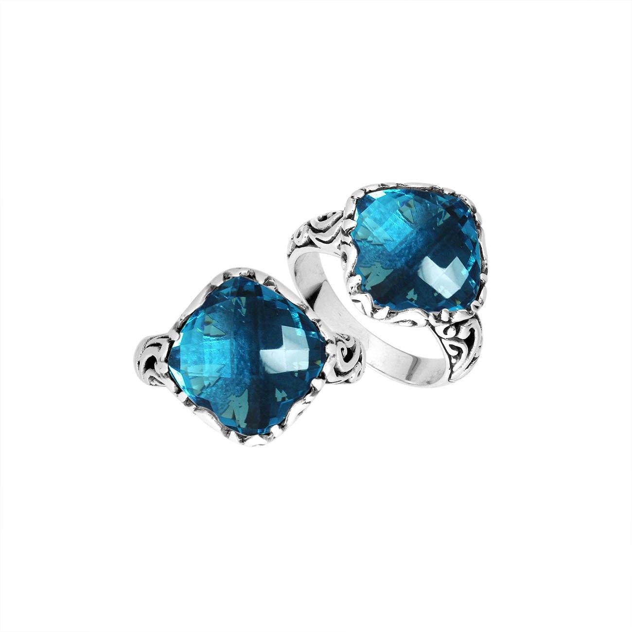 Sterling Silver Cushion Shape Designer Statement Ring With London Blue Topaz Quartz For Wholesale