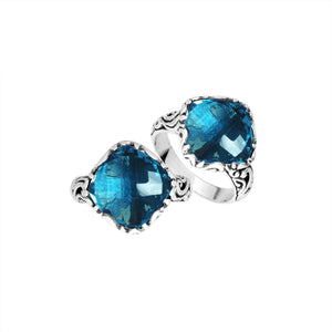 Sterling Silver Cushion Shape Designer Statement Ring With London Blue Topaz Quartz For Wholesale