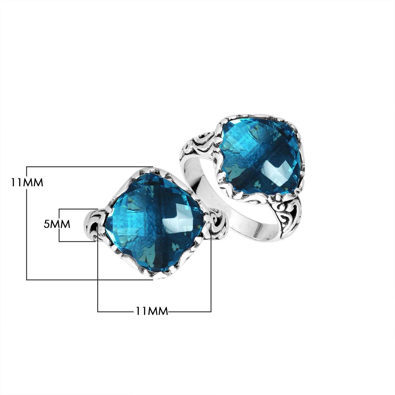 Sterling Silver Cushion Shape Designer Statement Ring With London Blue Topaz Quartz For Wholesale