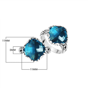 Sterling Silver Cushion Shape Designer Statement Ring With London Blue Topaz Quartz For Wholesale