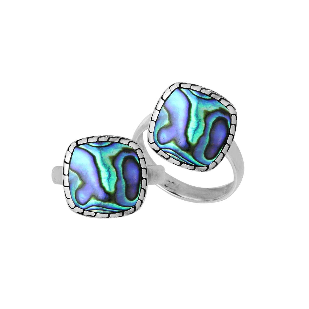 Sterling Silver Cushion Shape Designer Statement Ring With Abalone Shell For Wholesale