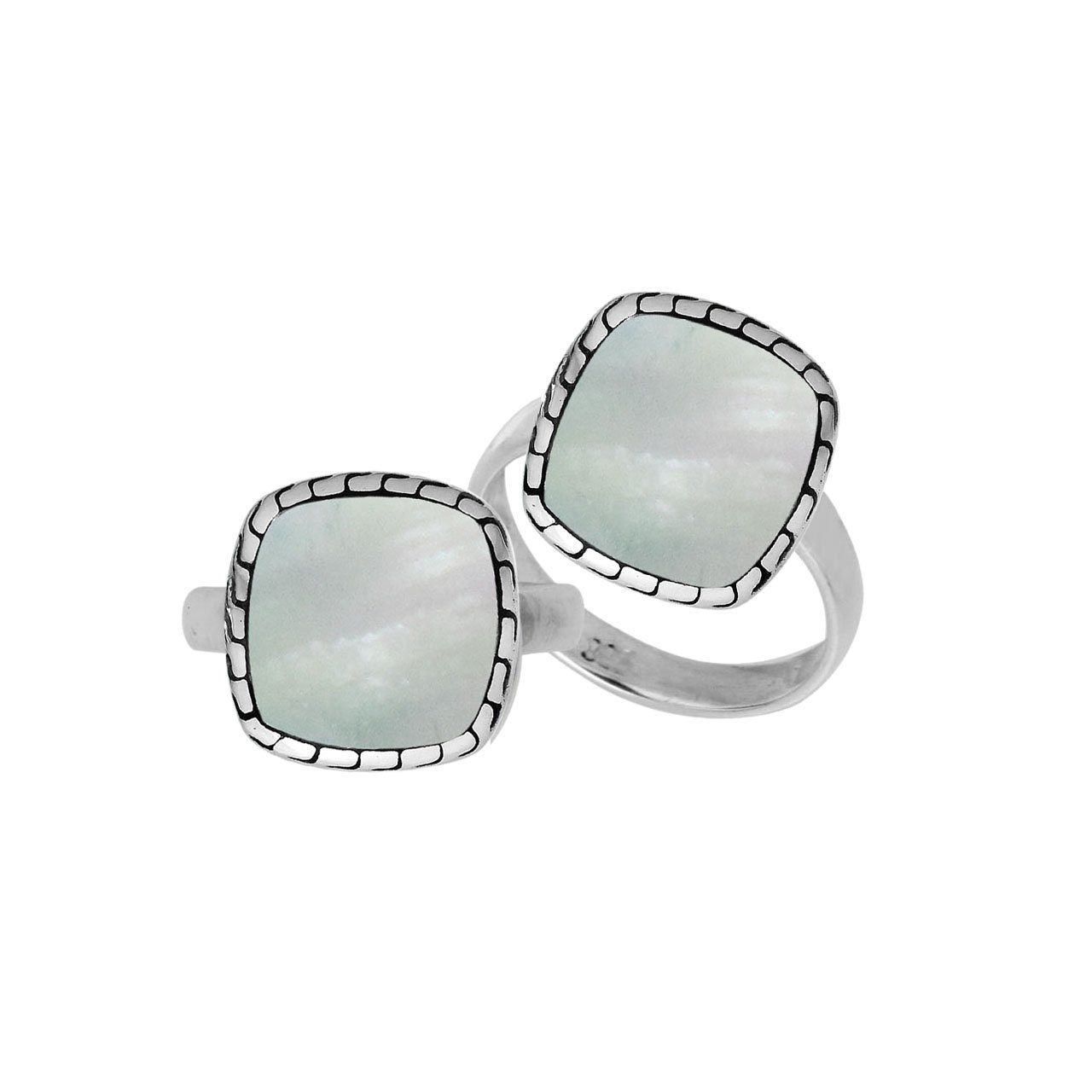 Sterling Silver Cushion Shape Designer Statement Ring With Mother Of Pearl For Wholesale