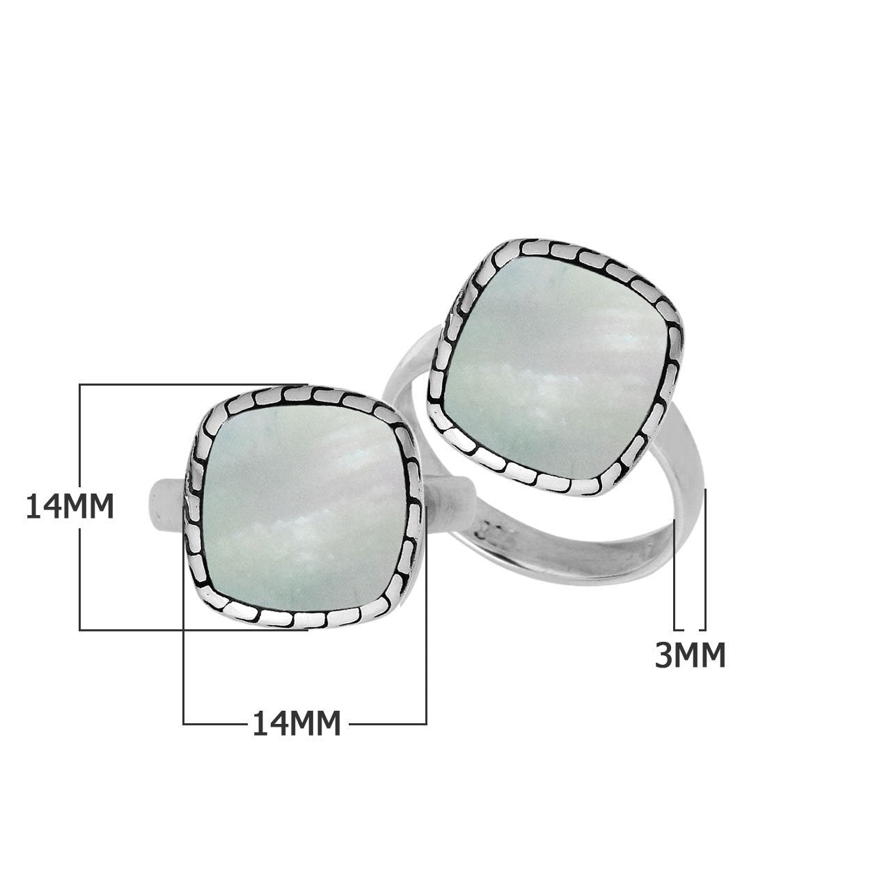 Sterling Silver Cushion Shape Designer Statement Ring With Mother Of Pearl For Wholesale
