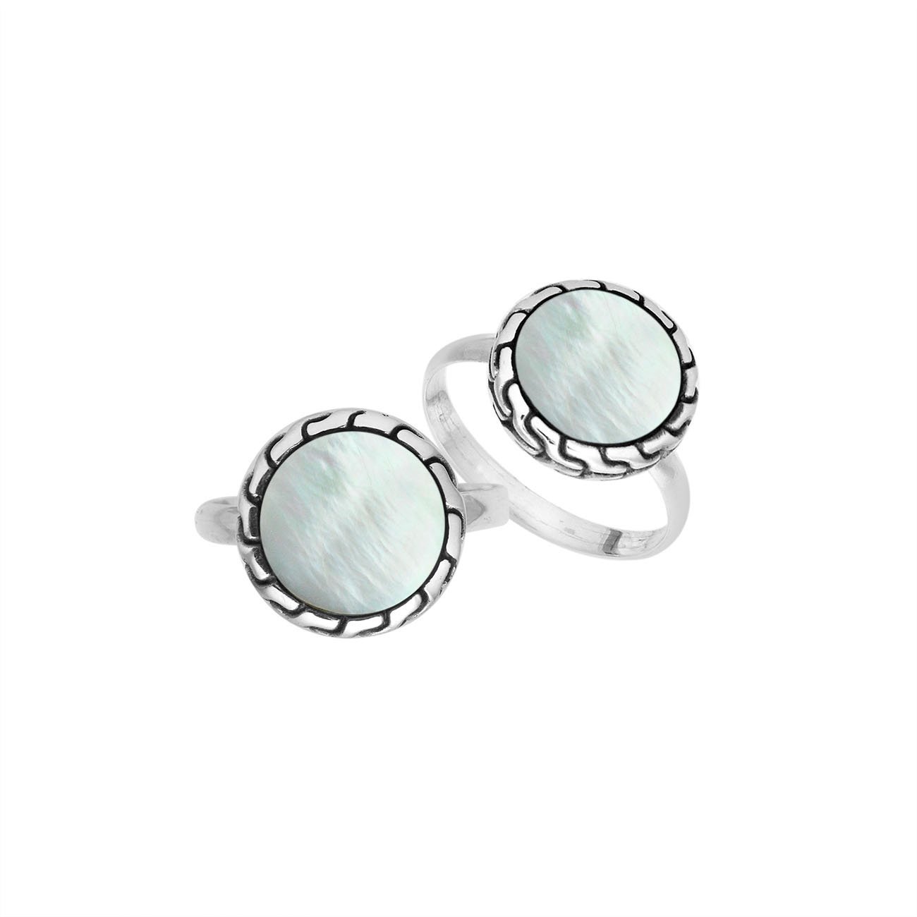 Sterling Silver Round Shape Designer Statement Ring With Mother Of Pearl For Wholesale