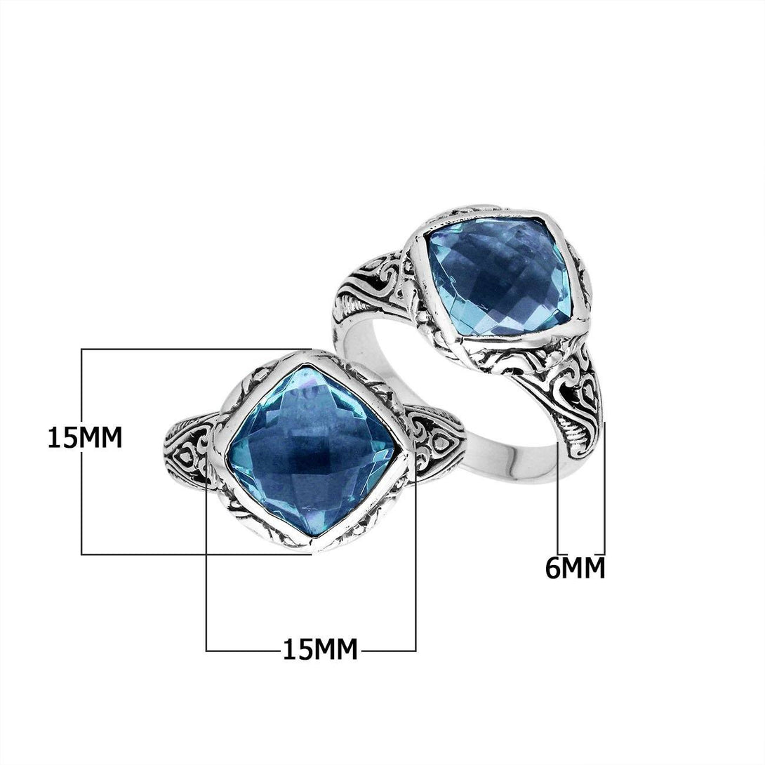AR-6260-BT-9" Sterling Silver Ring With Blue Topaz Q. Jewelry Bali Designs Inc 
