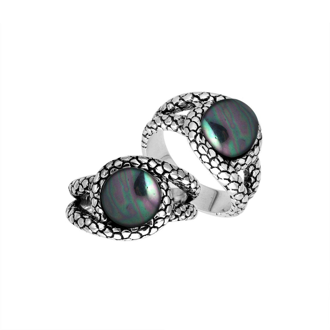 AR-6262-PEG-9" Sterling Silver Round Shape Ring With Gray Pearl Jewelry Bali Designs Inc 