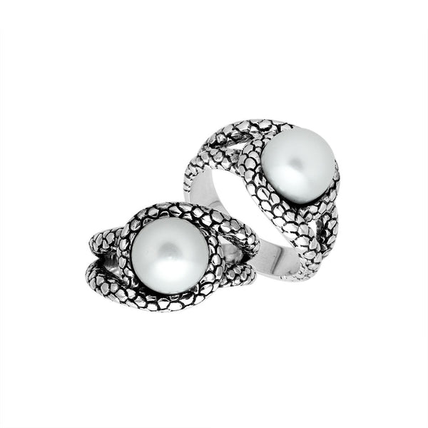AR-6262-PEW-6" Sterling Silver Round Shape Ring With White Pearl Jewelry Bali Designs Inc 