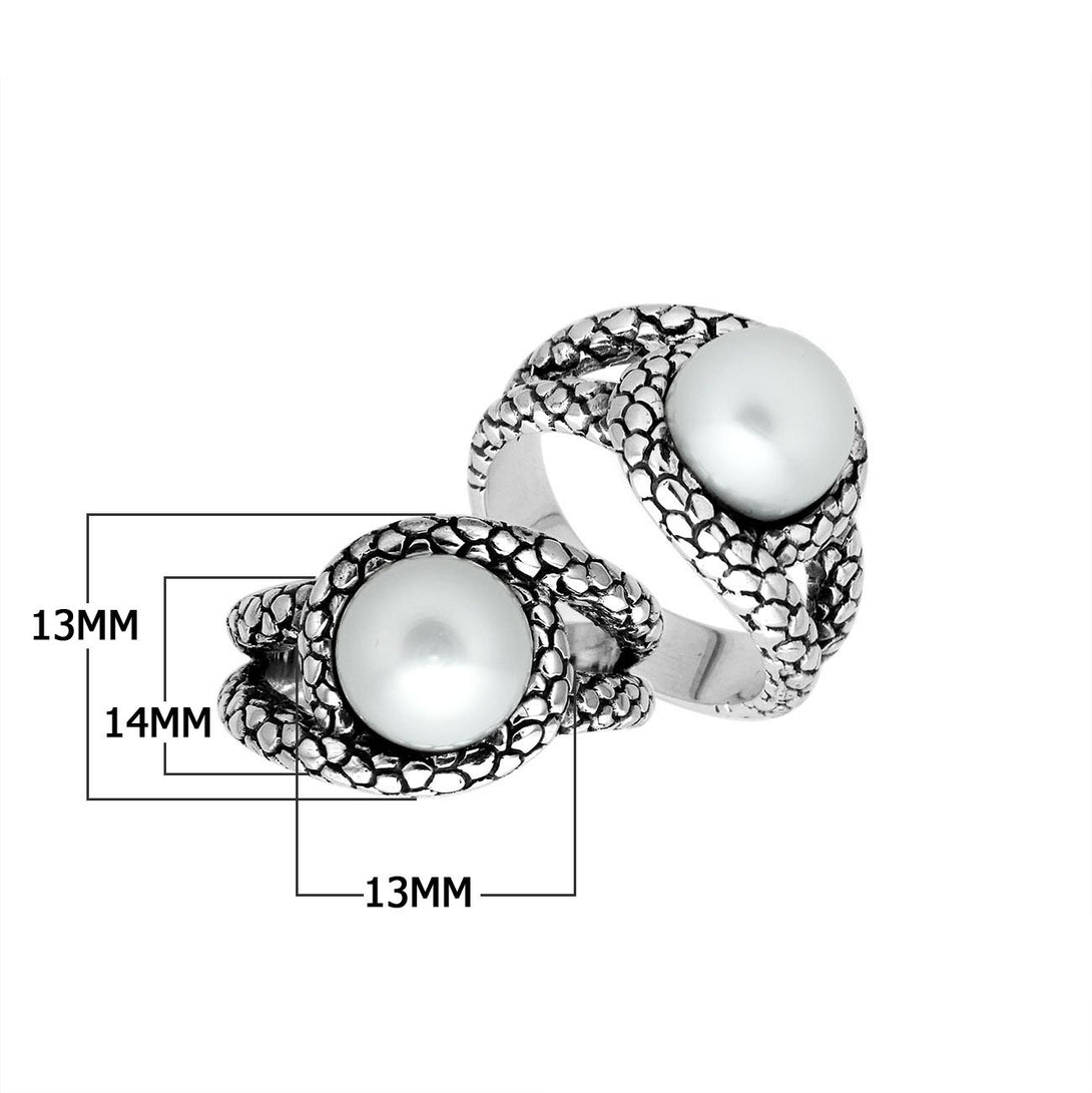 AR-6262-PEW-8" Sterling Silver Round Shape Ring With White Pearl Jewelry Bali Designs Inc 
