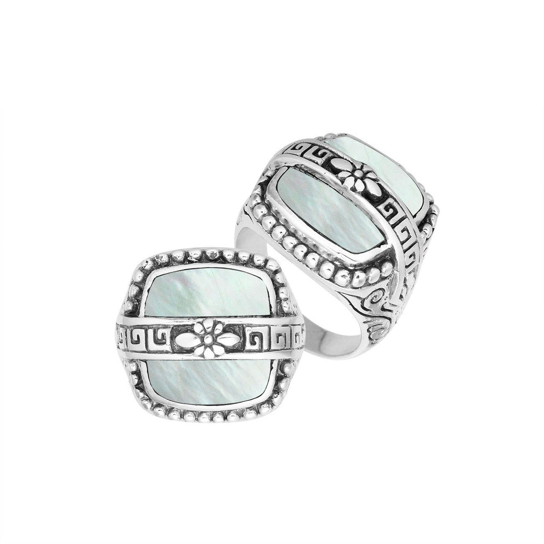 AR-6263-MOP-7" Sterling Silver Ring With Mother Of Pearl Jewelry Bali Designs Inc 
