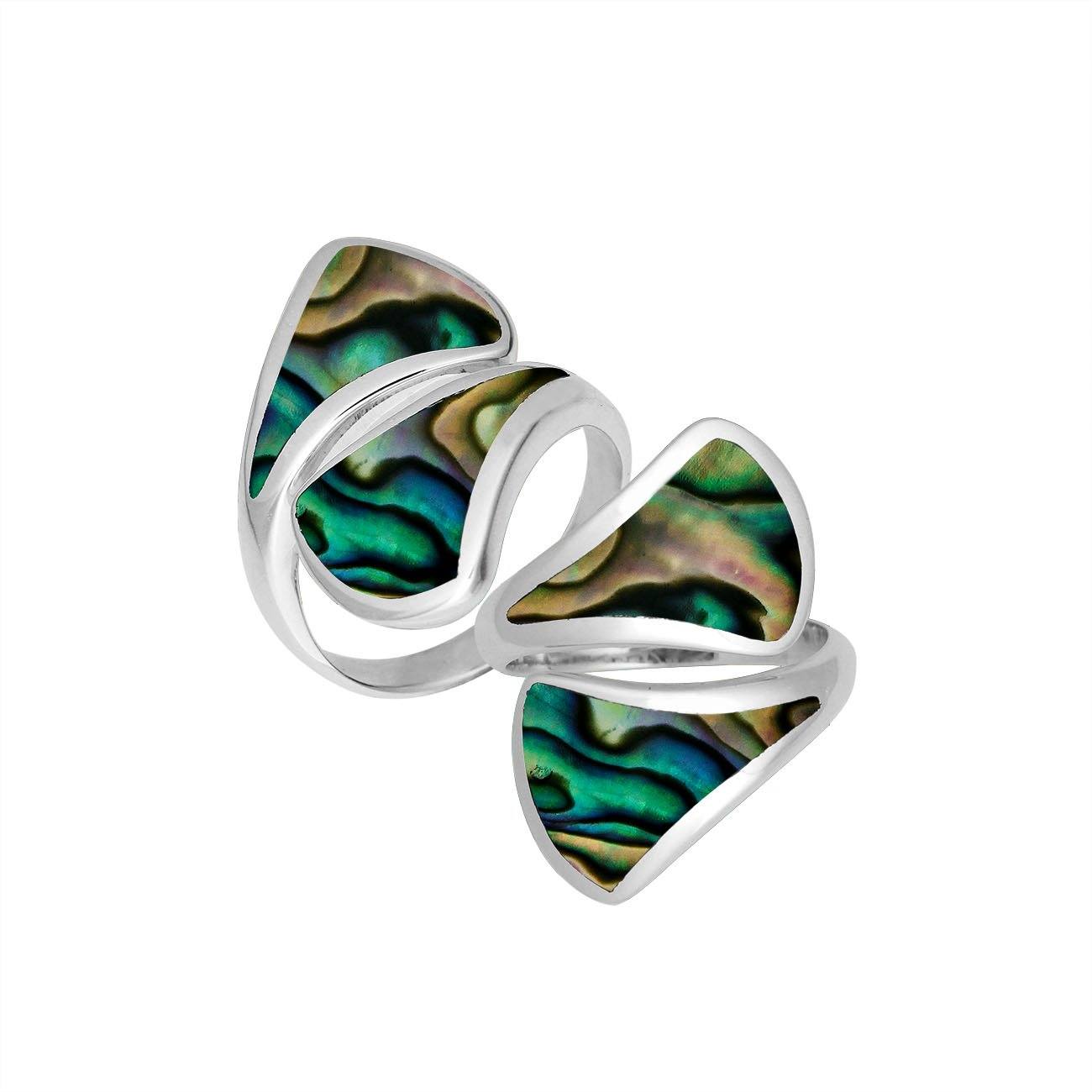 Sterling Silver Modern Open Shape Statement Ring With Abalone Shell