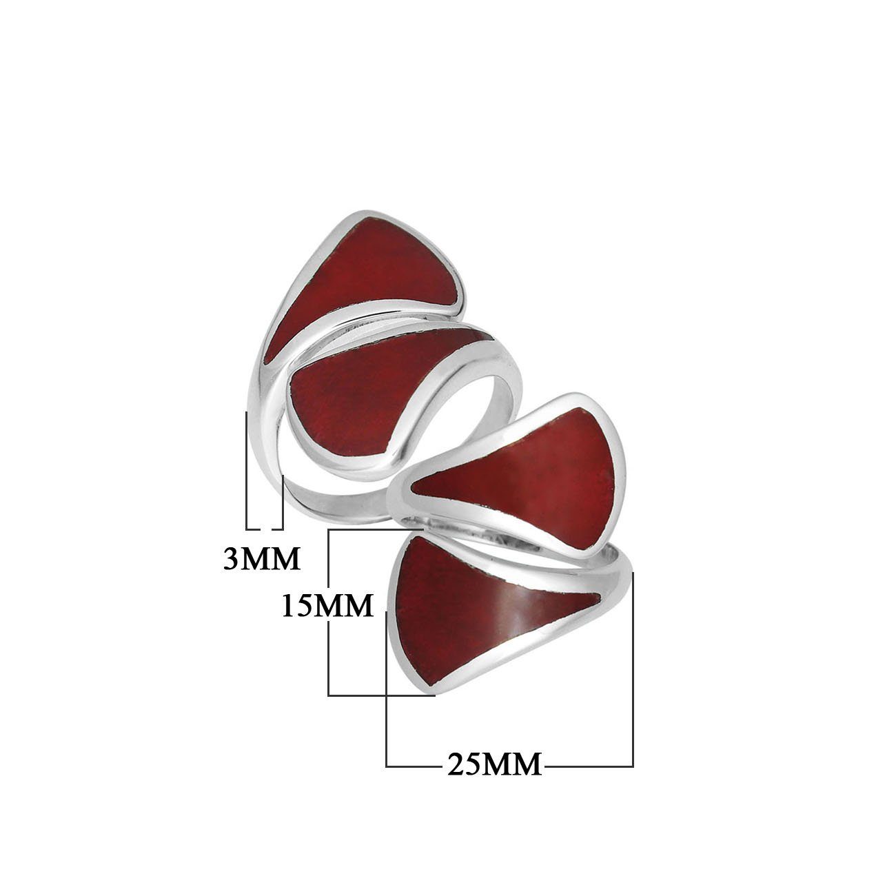 Sterling Silver Modern Open Shape Statement Ring With Red Coral