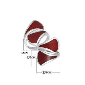 Sterling Silver Modern Open Shape Statement Ring With Red Coral