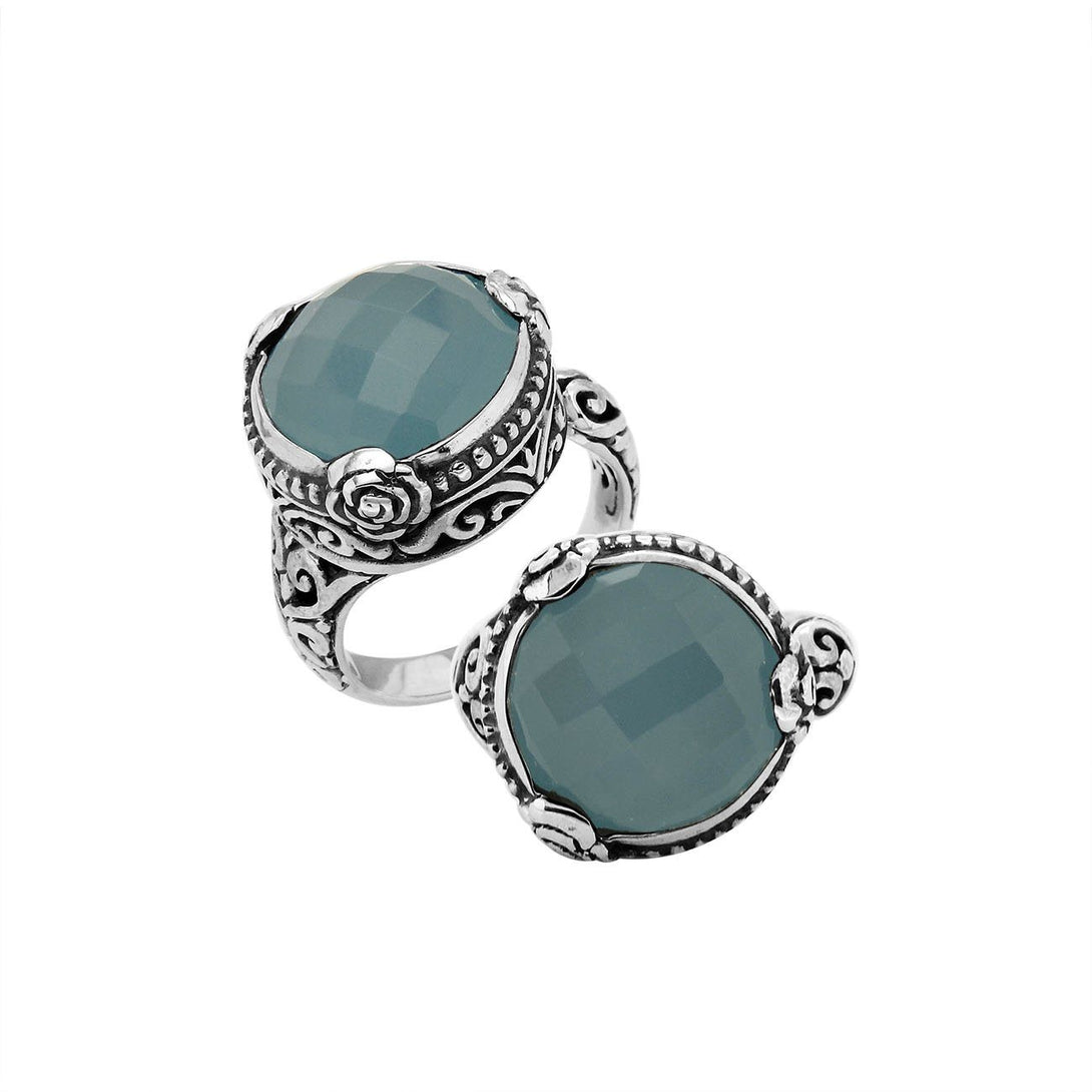AR-6278-CH.B-7" Sterling Silver Ring With Blue Chalcedony Q. Jewelry Bali Designs Inc 