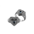 Sterling Silver Heart Shape Balinese Vintage Statement Ring With Blue Topaz Quartz