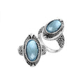 Sterling Silver Oval Shape Balinese Statement Ring With Blue Topaz Quartz
