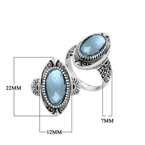 Sterling Silver Oval Shape Balinese Statement Ring With Blue Topaz Quartz