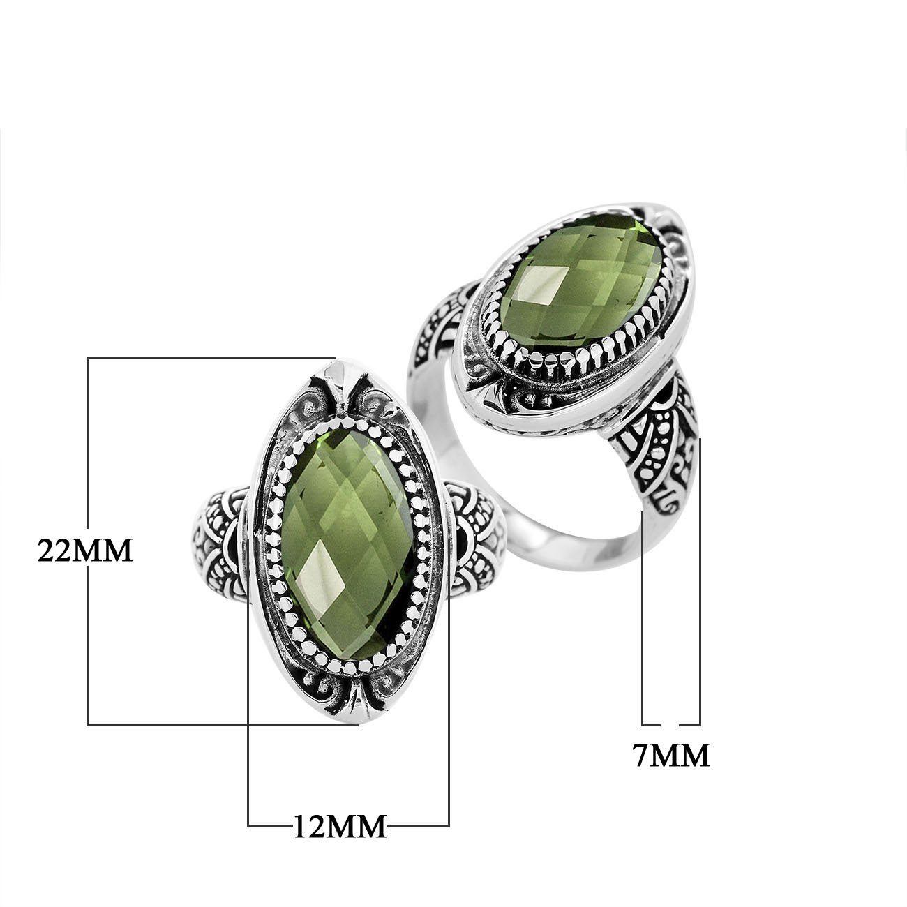 Sterling Silver Oval Shape Balinese Statement Ring With Green Amethyst Quartz